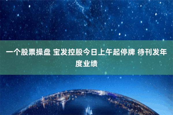 一个股票操盘 宝发控股今日上午起停牌 待刊发年度业绩